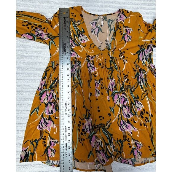 Free People Bella Golden Yellow Floral Print Babydoll Waist Tunic Top Small - Picture 7 of 7